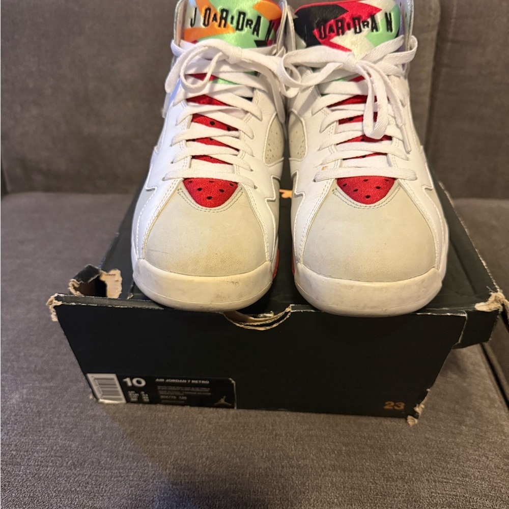 Jordan White and Red High-Top Sneakers